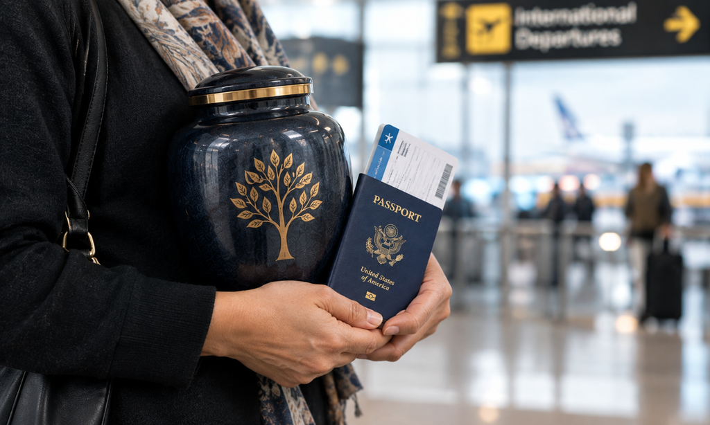 Identification of person carrying ashes to India