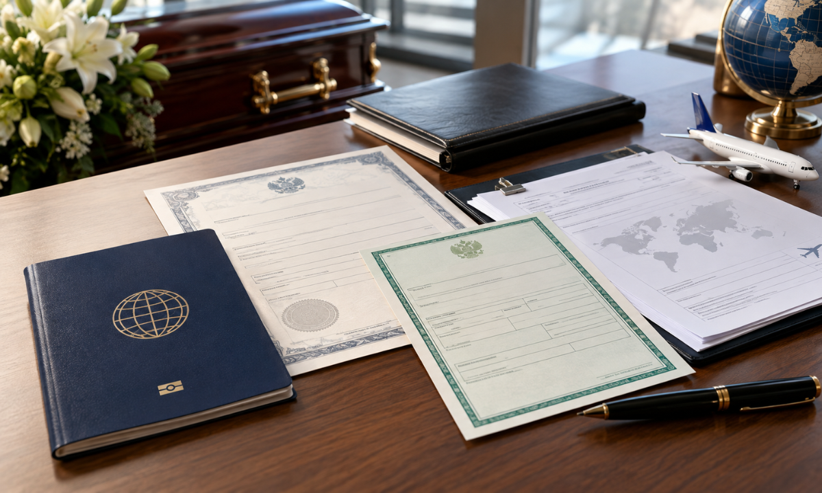 Official transit permit for mortal remains required for international transportation and repatriation to India.
