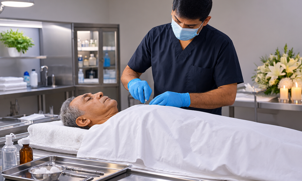 Embalming and preparation of the body for repatriation