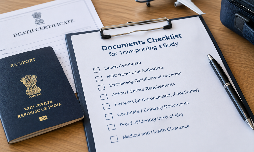 Documents required for transporting a body internationally