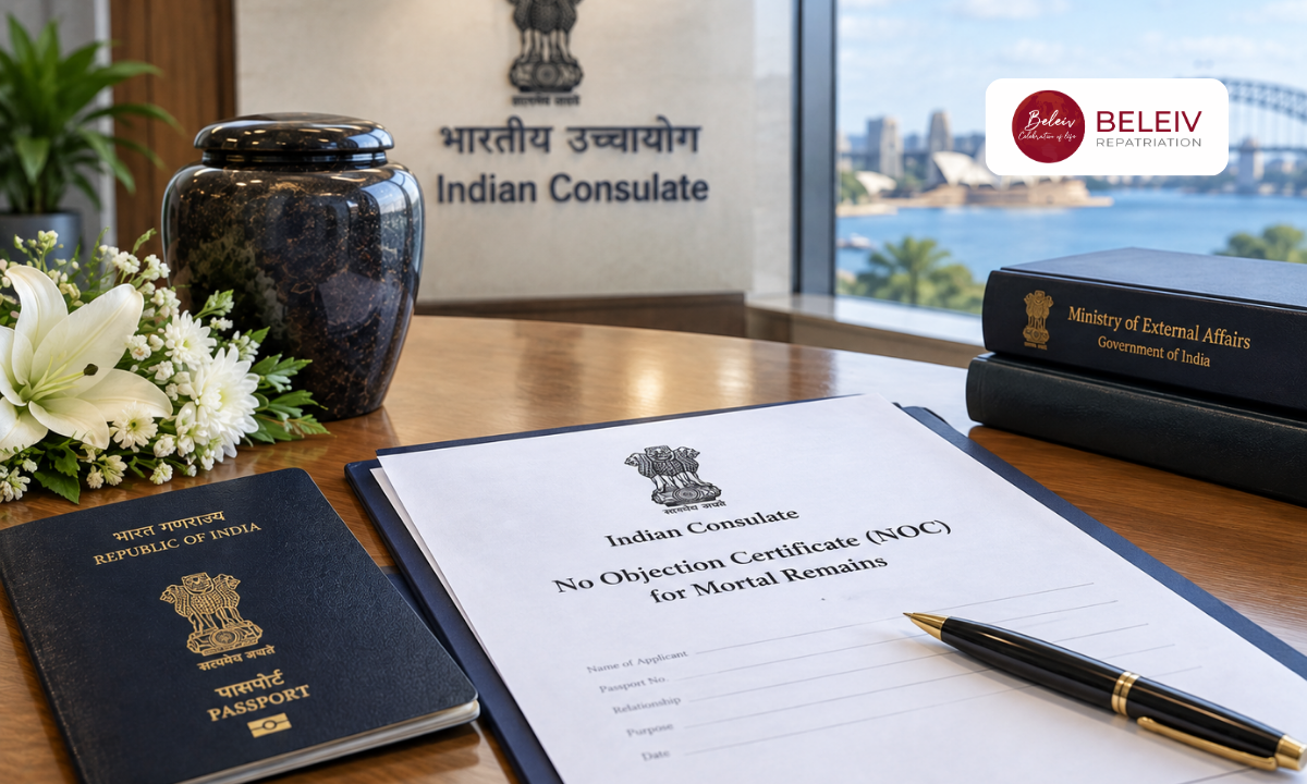 Indian Consulate NOC process for transporting mortal remains from Australia to India